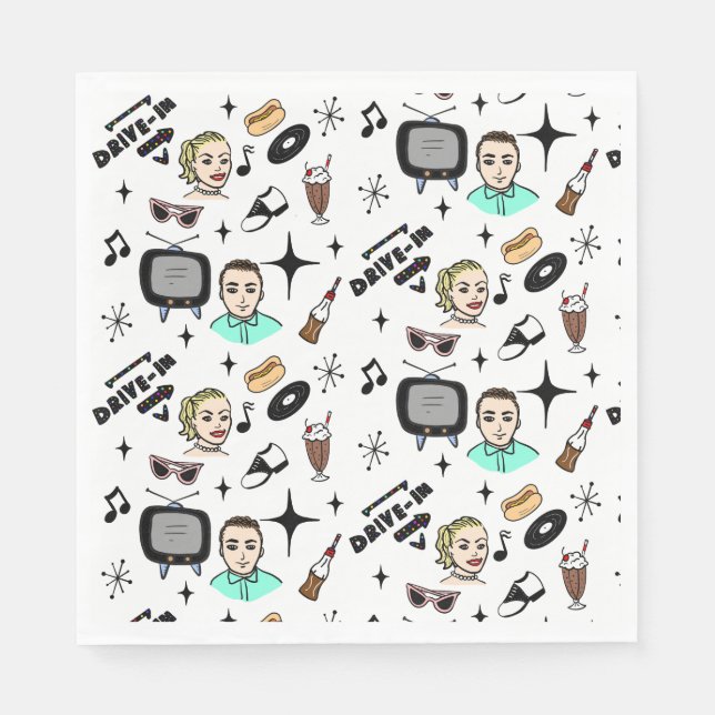 Serviette En Papier Anniversaire des graphismes rétros des années 1950 (Devant)