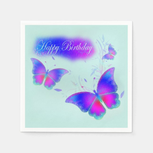 Serviette En Papier Anniversaire des papillons (Devant)