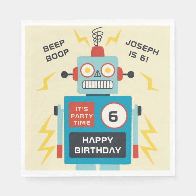 Serviette En Papier Anniversaire des robots de jouets (Devant)
