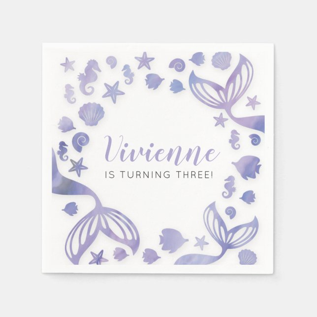 Serviette En Papier Anniversaire des sirènes marines (Devant)