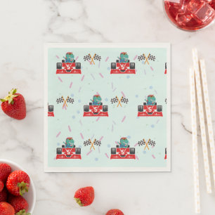 Serviette En Papier Anniversaire Dinosaur course voiture rouge course 