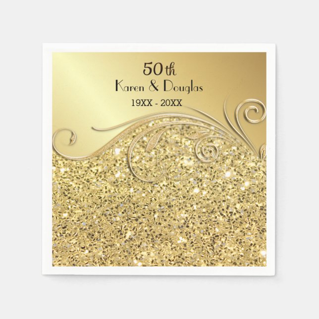 Serviette En Papier Anniversaire du 50e Mariage d'or Sparkle (Devant)