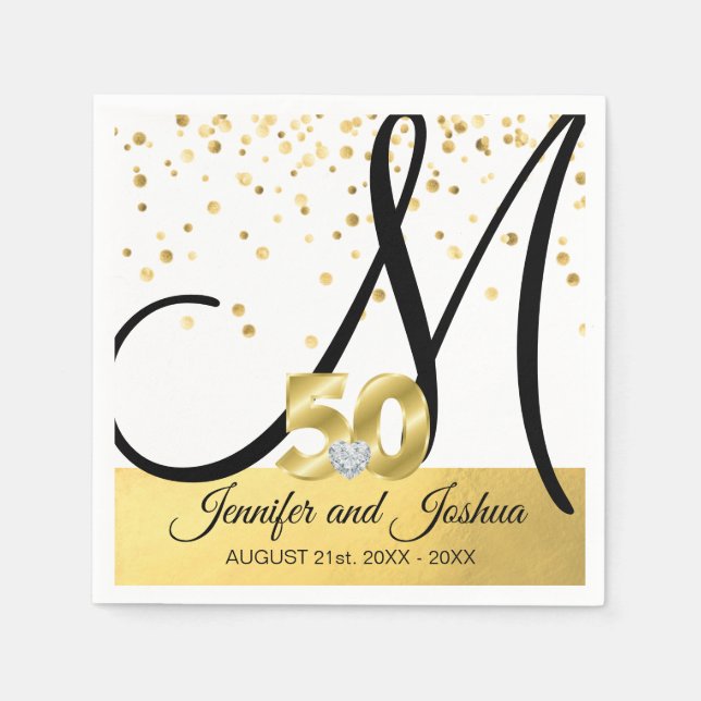 Serviette En Papier Anniversaire du 50e Mariage Monogrammed Gold (Devant)