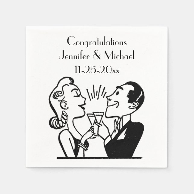 Serviette En Papier Anniversaire du Mariage de Champagne de mariée rét (Devant)