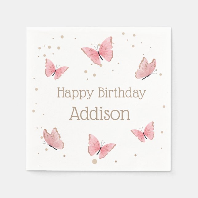 Serviette En Papier Anniversaire du papillon rose (Devant)