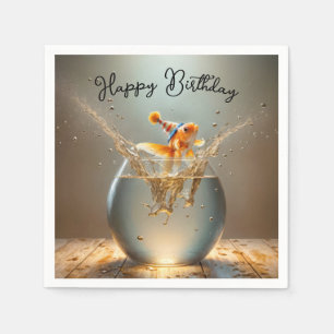 Serviette En Papier Anniversaire du poisson d'or sauter hors de la pêc