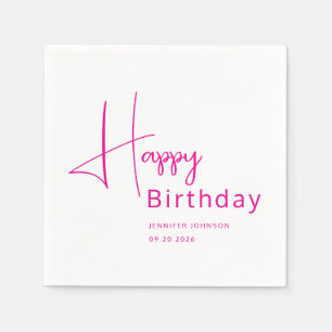 Serviette En Papier Anniversaire écriture rose moderne