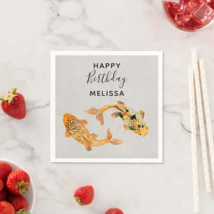 Serviette En Papier Anniversaire élégant de Gold Koi Poisson