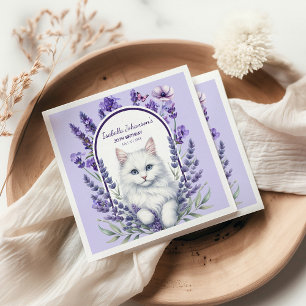 Serviette En Papier Anniversaire élégant de Lavande et de Chat