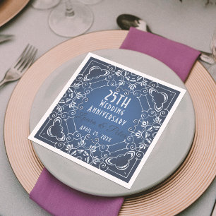 Serviette En Papier Anniversaire élégant du Mariage Bleu et Argent