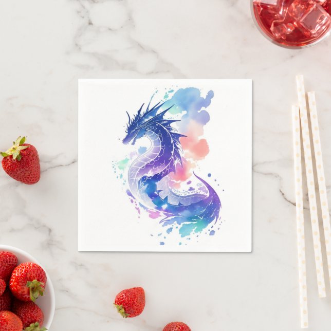 Serviette En Papier Anniversaire enchanté du dragon qui respire le feu (En situation)