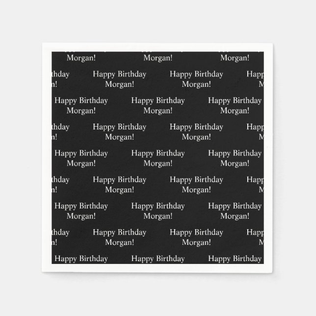 Serviette En Papier Anniversaire et nom heureux | Noir et blanc (Devant)