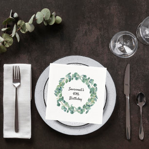 Serviette En Papier Anniversaire eucalyptus vert nom de couronne éléga