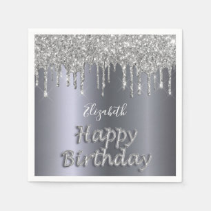Serviette En Papier Anniversaire fête argent parties scintillant goutt