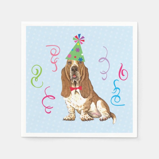 Serviette En Papier Anniversaire fête Basset Hound (Devant)