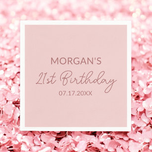 Serviette En Papier Anniversaire fête Blush rose Nom