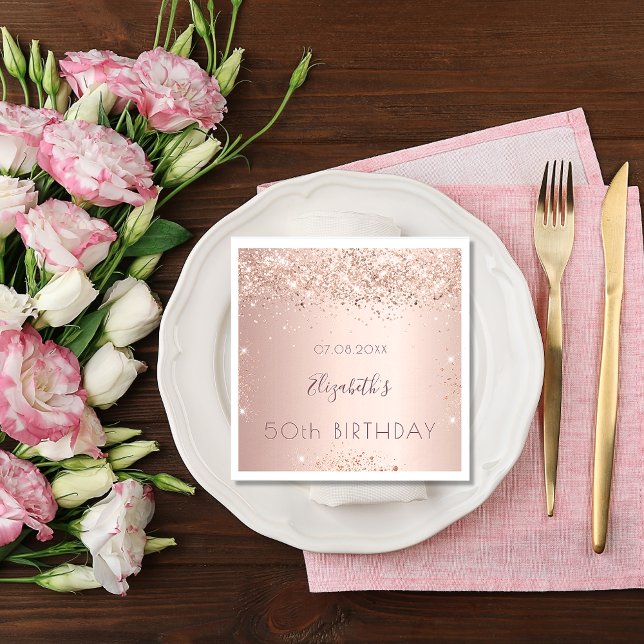 Serviette En Papier Anniversaire fête rose or parties scintillant pous (Créateur téléchargé)