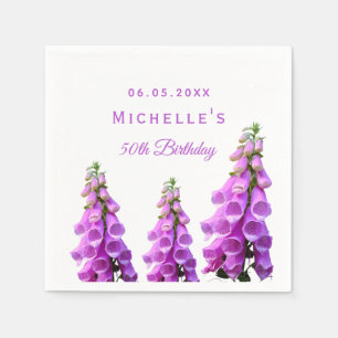 Serviette En Papier Anniversaire fête rose violet fleuri blanc nom