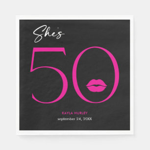 Serviette En Papier Anniversaire Fifty Elle aux Lèvres Rose Minimalist