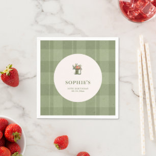Serviette En Papier Anniversaire Fleurs à Carreaux Verts de Picnic d'É