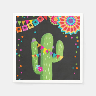 Serviette En Papier Anniversaire floral de cactus mexicain de