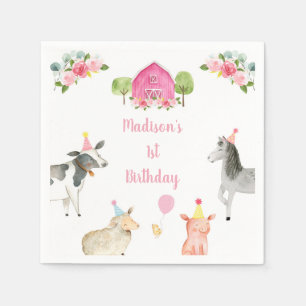 Serviette En Papier Anniversaire floral de la ferme rose Barnyard