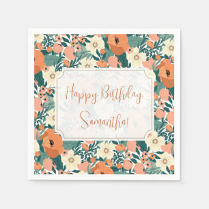 Serviette En Papier Anniversaire floral personnalisé