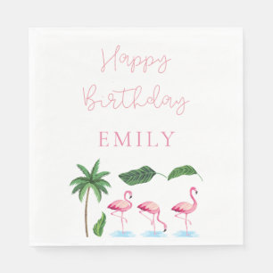 Serviette En Papier Anniversaire floral rose et vert