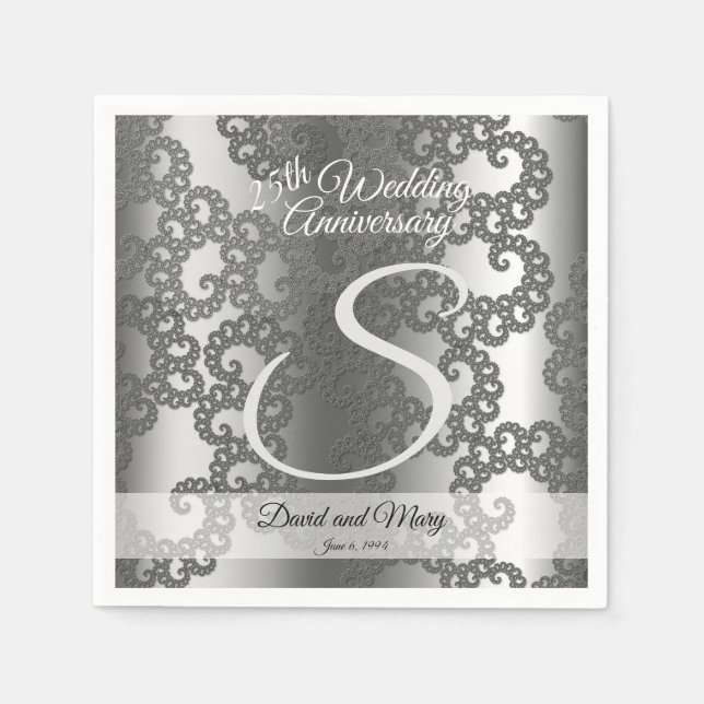 Serviette En Papier Anniversaire Fractal Argent (Devant)