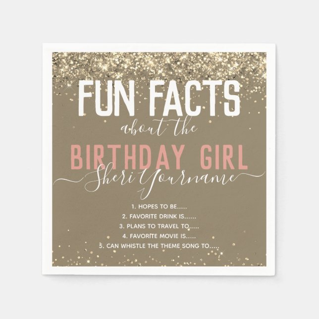 Serviette En Papier Anniversaire Fun Facts Gold Parties scintillant Gi (Devant)