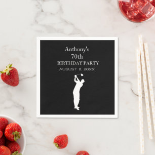 Serviette En Papier Anniversaire Golfer Funny 70e Elégant Black Papa P