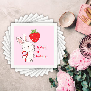 Serviette En Papier Anniversaire Lapin Fraise Rose