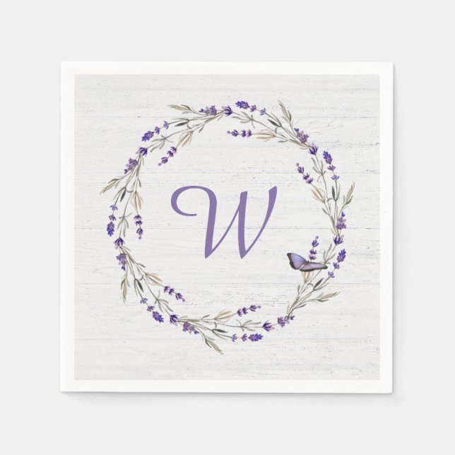 Serviette En Papier Anniversaire Lavender Wreath Monogramme (Devant)