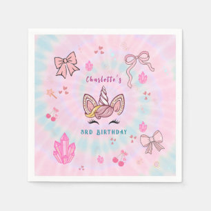 Serviette En Papier Anniversaire Magique Licorne Tie Dye Ruban Coquett
