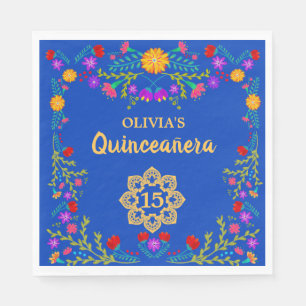 Serviette En Papier Anniversaire mexicain de fiesta de bleu royal de