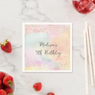 Serviette En Papier Anniversaire minimaliste Pastel Rainbow Gold