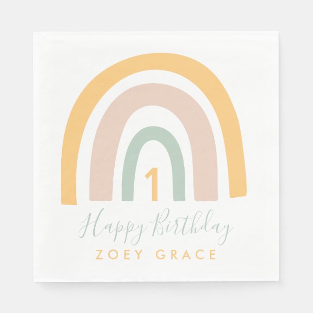 Serviette En Papier Anniversaire moderne Pastel Rainbow Girl (Devant)