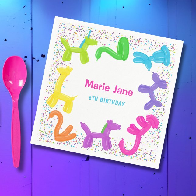 SERVIETTE EN PAPIER ANNIVERSAIRE NEON ANIMAUX BALLONS PLAQUES DE PAPIE (Créateur téléchargé)