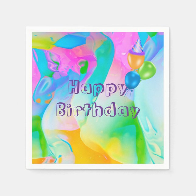 Serviette En Papier Anniversaire Neon Arc-en-ciel Abstrait (Devant)