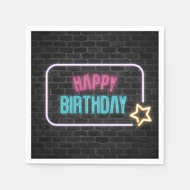 Serviette En Papier Anniversaire Neon Connexion Brick Wall Napkins (Devant)