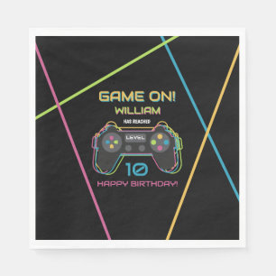 Serviette En Papier Anniversaire Néon de Jeu Vidéo pour Adolescents Jo