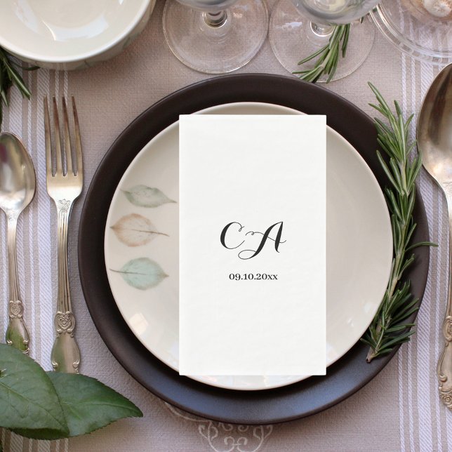 Serviette En Papier Anniversaire noir blanc de monogramme (Créateur téléchargé)