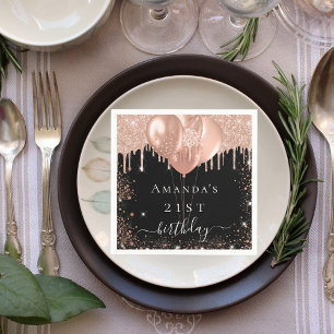Serviette En Papier Anniversaire noir rose or parties scintillant ball