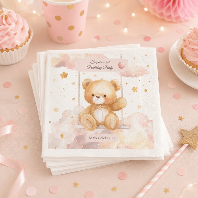 Serviette En Papier Anniversaire Ourson Mignon - Dessous de Verre Pers (Créateur téléchargé)