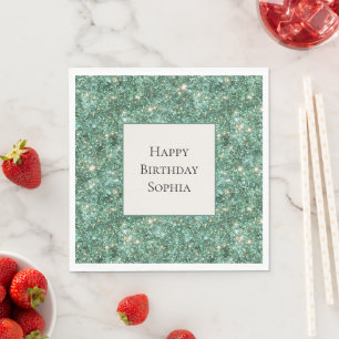 Serviette En Papier Anniversaire Paillettes Pailletées Or Vert