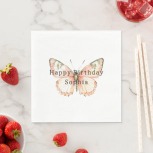 Serviette En Papier Anniversaire Papillon Rose Féminin