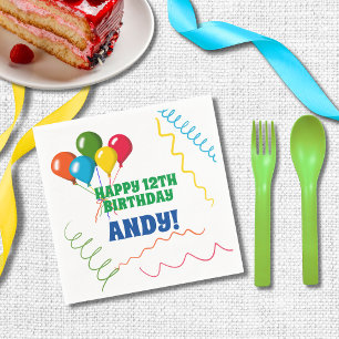 Serviette En Papier Anniversaire Personnalisé   Ballons Colorés