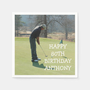 Serviette En Papier Anniversaire personnalisé Golfer 80e Photo Papa Pa