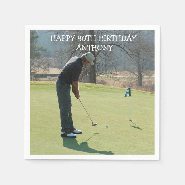 Serviette En Papier Anniversaire personnalisé Golfer 80e Photo Papa Pa (Devant)