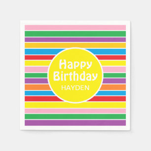 Serviette En Papier Anniversaire Personnalisé Rayé Arc-en-Ciel Couleur